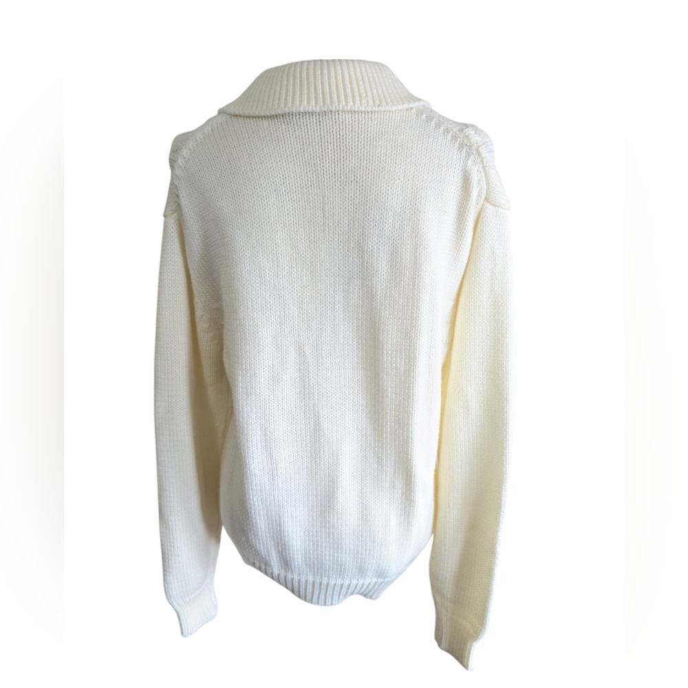 Vintage Men's Cream Cable Knit Cardigan Traditionalist Sportswear Grandpacore XL - Picture 2 of 9